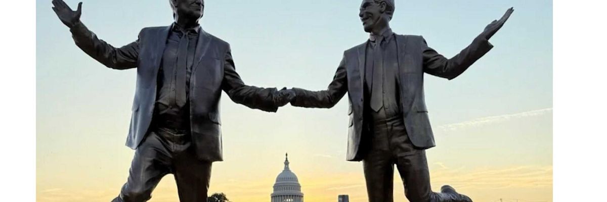 New statue of besties Trump and Epstein sharing a secret in D.C.