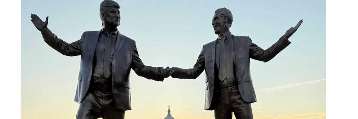 New statue of besties Trump and Epstein sharing a secret in DC.