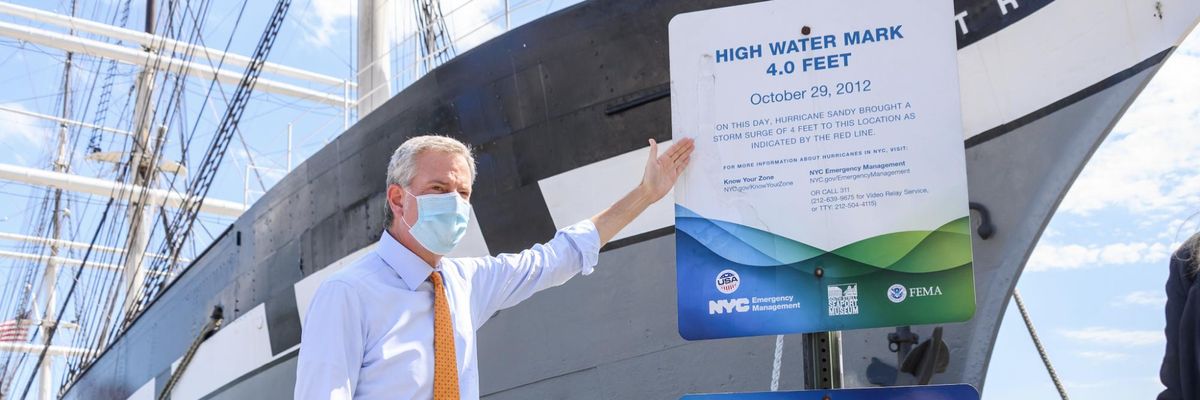 New York City Mayor Bill de Blasio visits South Street Seaport
