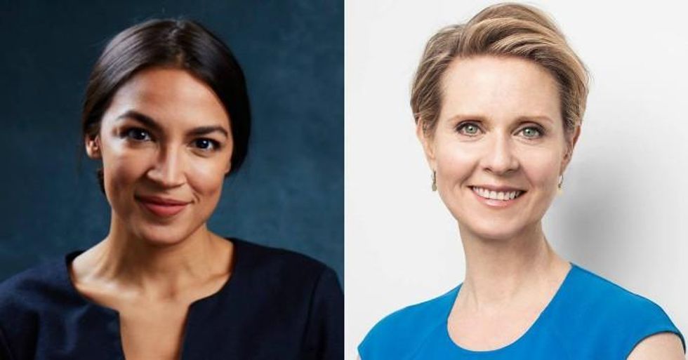 New York congressional candidate Alexandria Ocasio-Cortez, left, and gubernatorial candidate Cynthia Nixon, right, endorsed each other on Monday. (Photos: Jesse Korman/Ocasio 2018/Facebook and Cynthia Nixon for New York/Facebook)