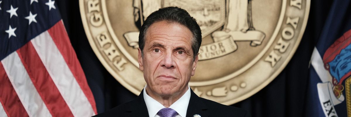 New York Gov. Andrew Cuomo speaks to the media