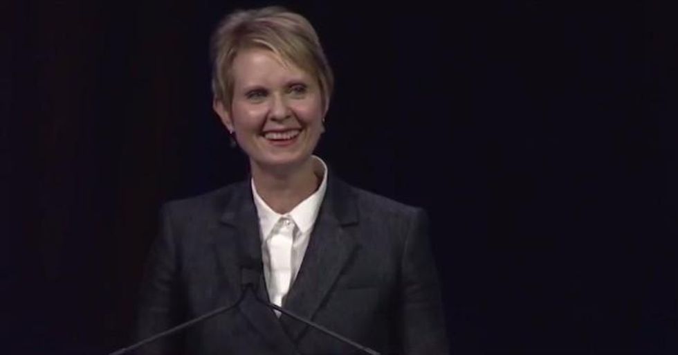 New York gubernatorial candidate Cynthia Nixon speaks Friday at the Netroots Nation conference in New Orleans. (Screengrab)