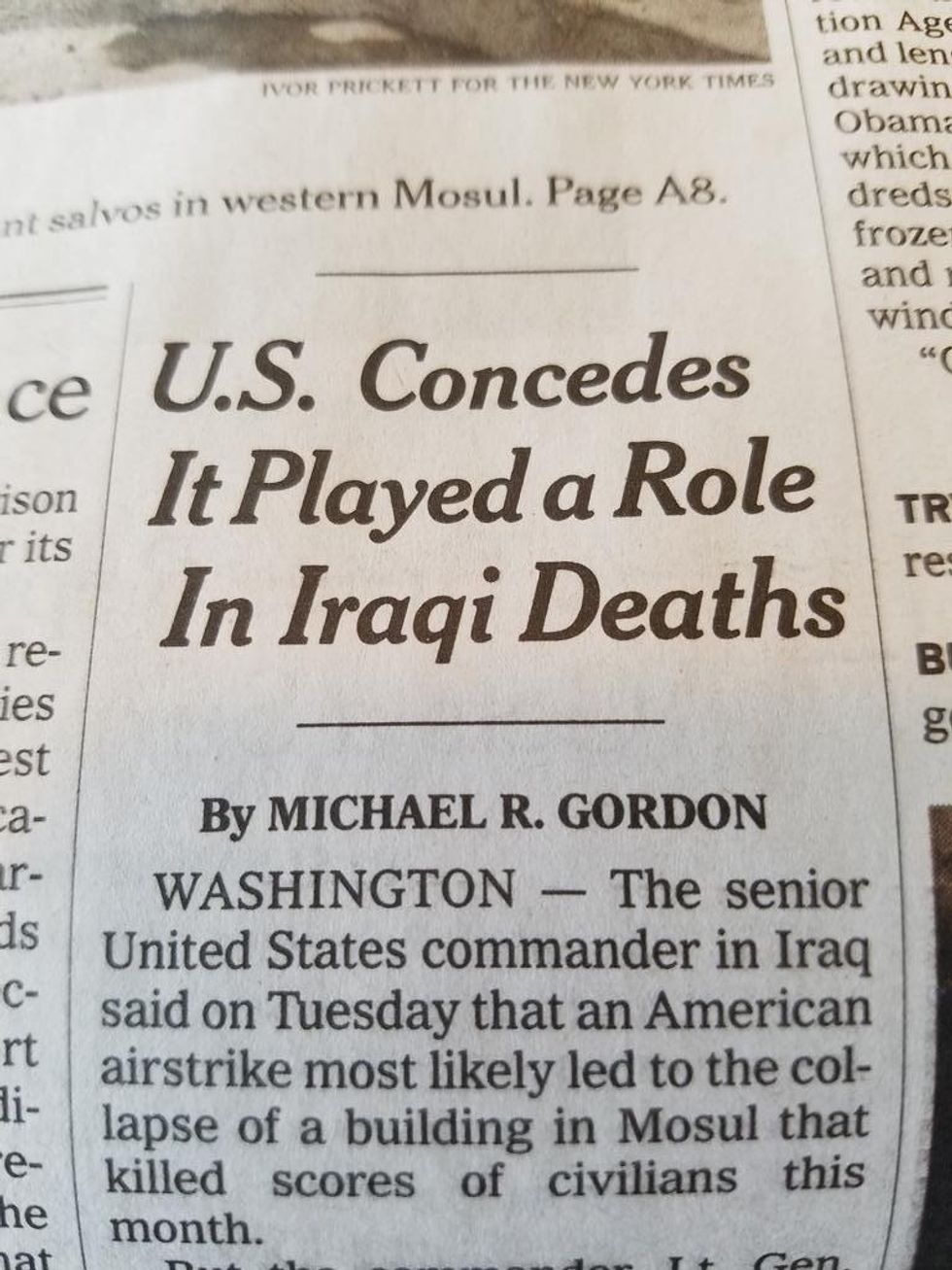 New York Times: US Concedes It Played a Role in Iraqi Deaths