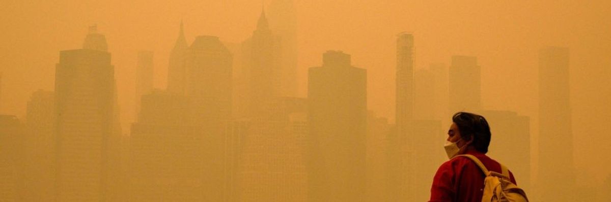 New York with orange sky.