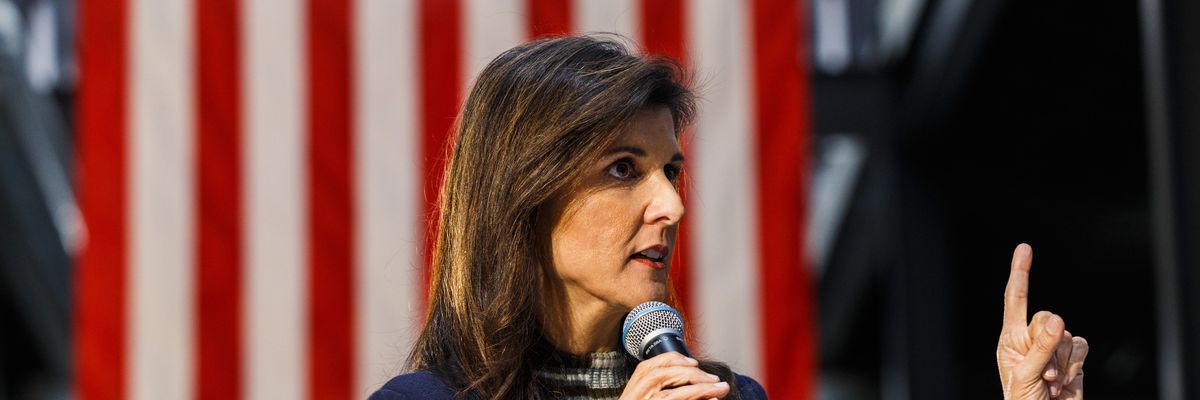 Nikki Haley speaks during a town hall in Urbandale, Iowa
