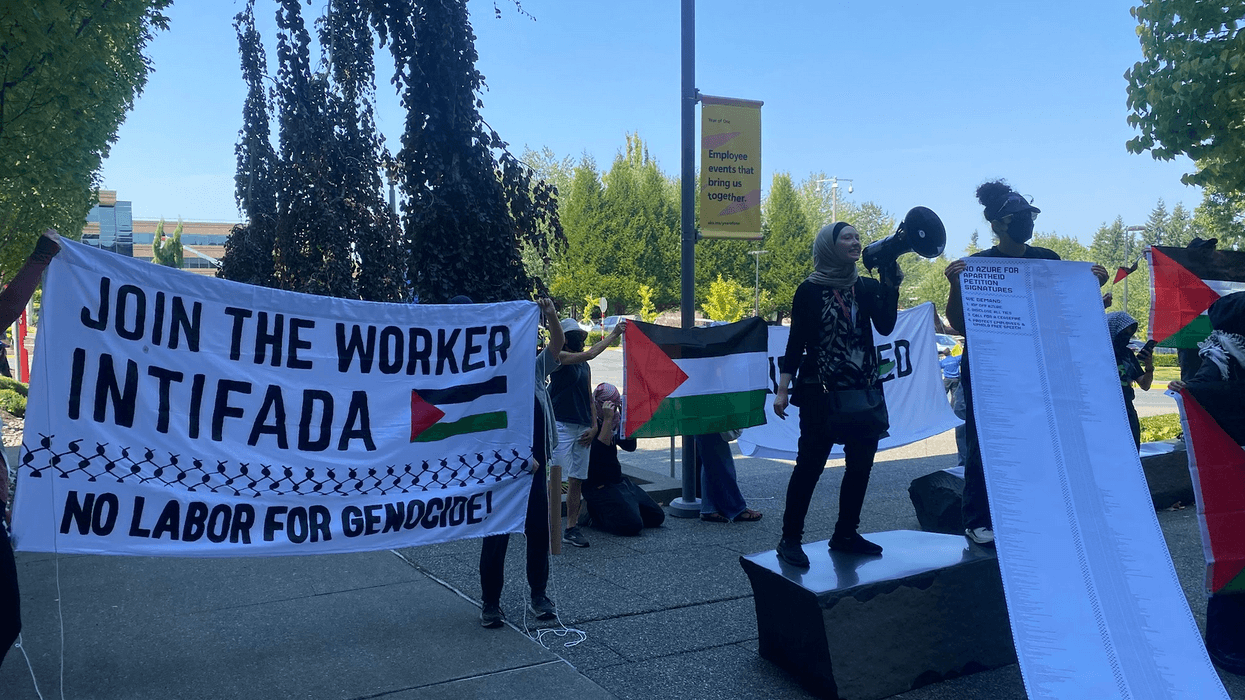 No Azure for Apartheid protesters rally outside Microsoft headquarters