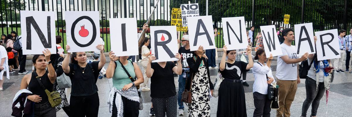 "No Iran War" says sign