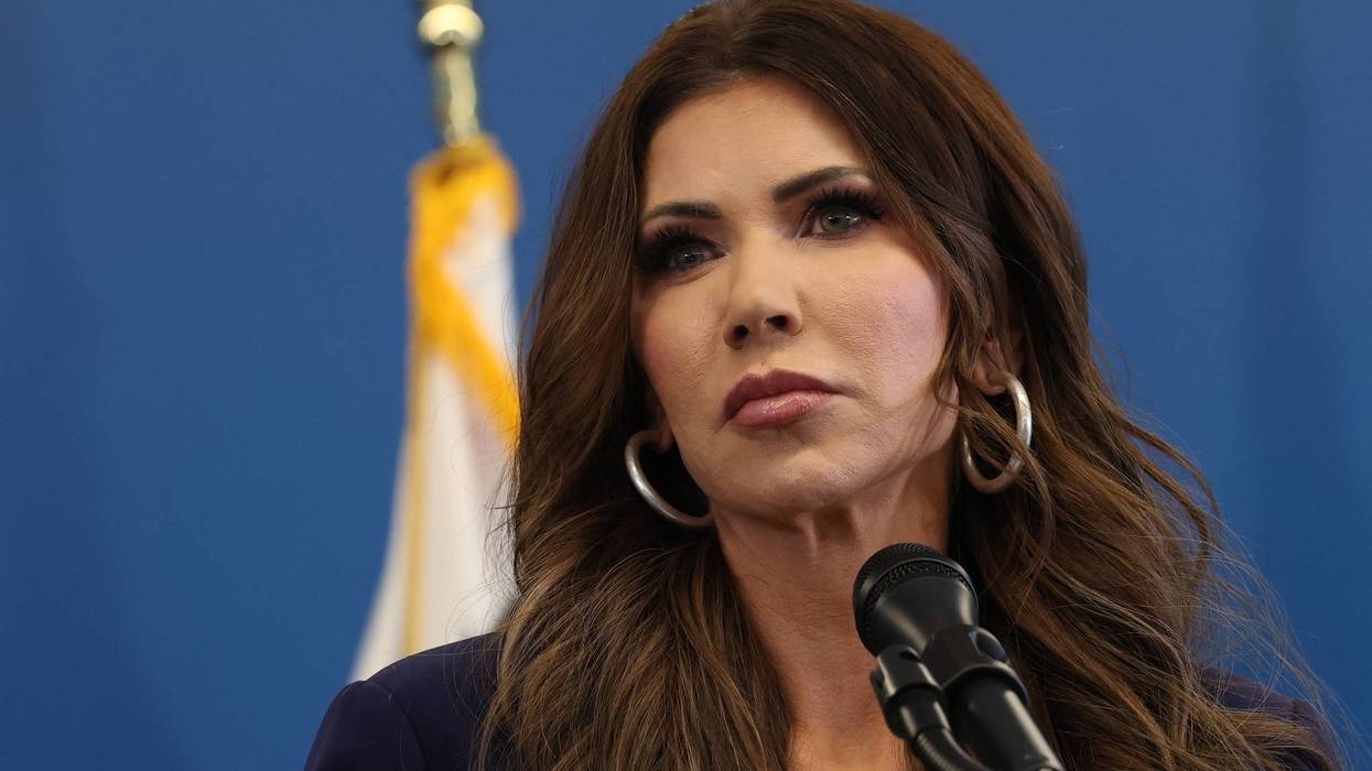 Noem at a press conference.