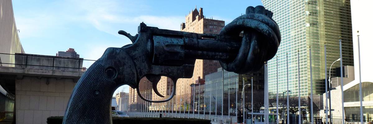 Non-Violence sculpture outside U.N.