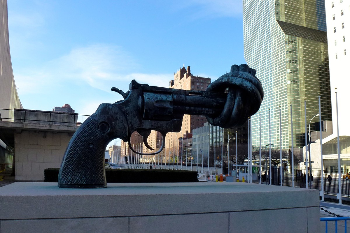 Non-Violence sculpture outside U.N.