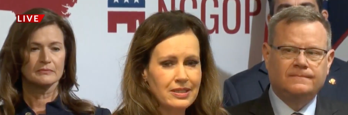 North Carolina State Rep. Tricia Cotham speaks at a press conference