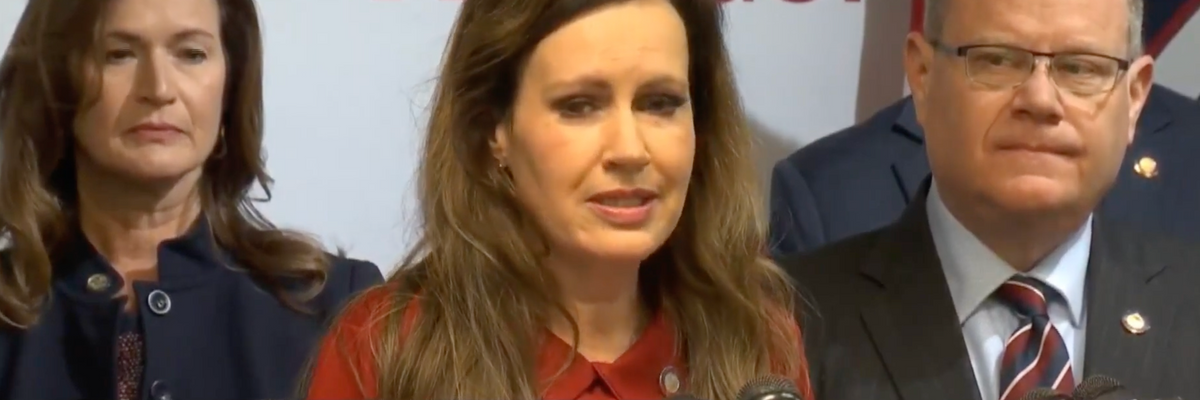 North Carolina State Rep. Tricia Cotham speaks at a press conference