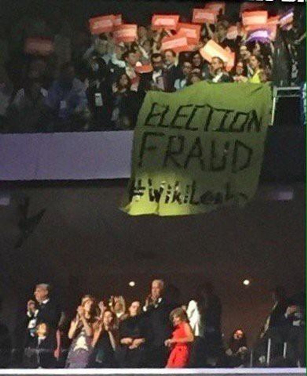 Not seen on TV: Election Fraud banner unfurled above Vice President Joe Biden