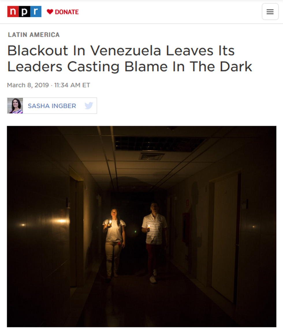 NPR: Blackout In Venezuela Leaves Its Leaders Casting Blame In The Dark