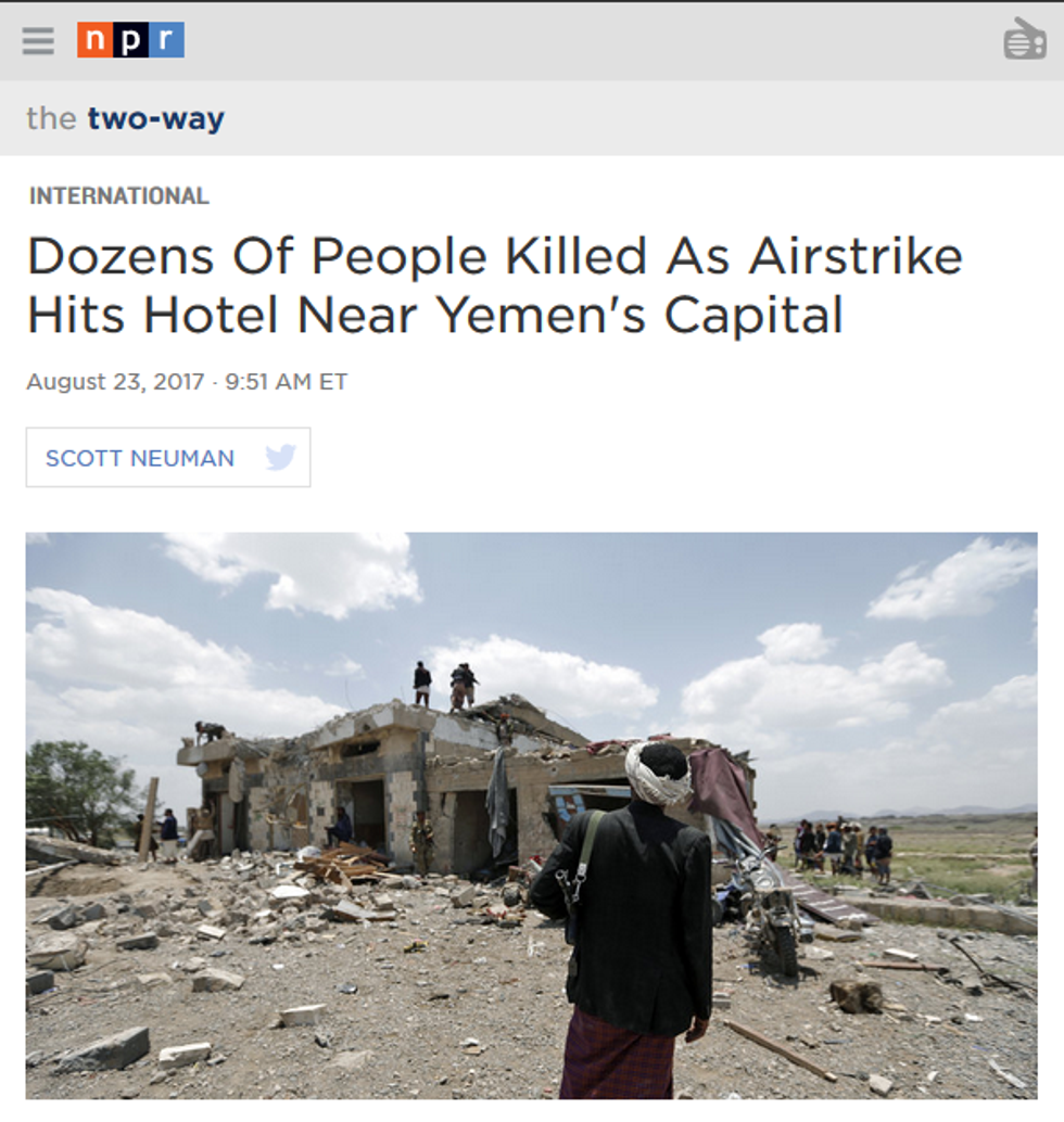 NPR: Dozens Of People Killed As Airstrike Hits Hotel Near Yemen's Capital