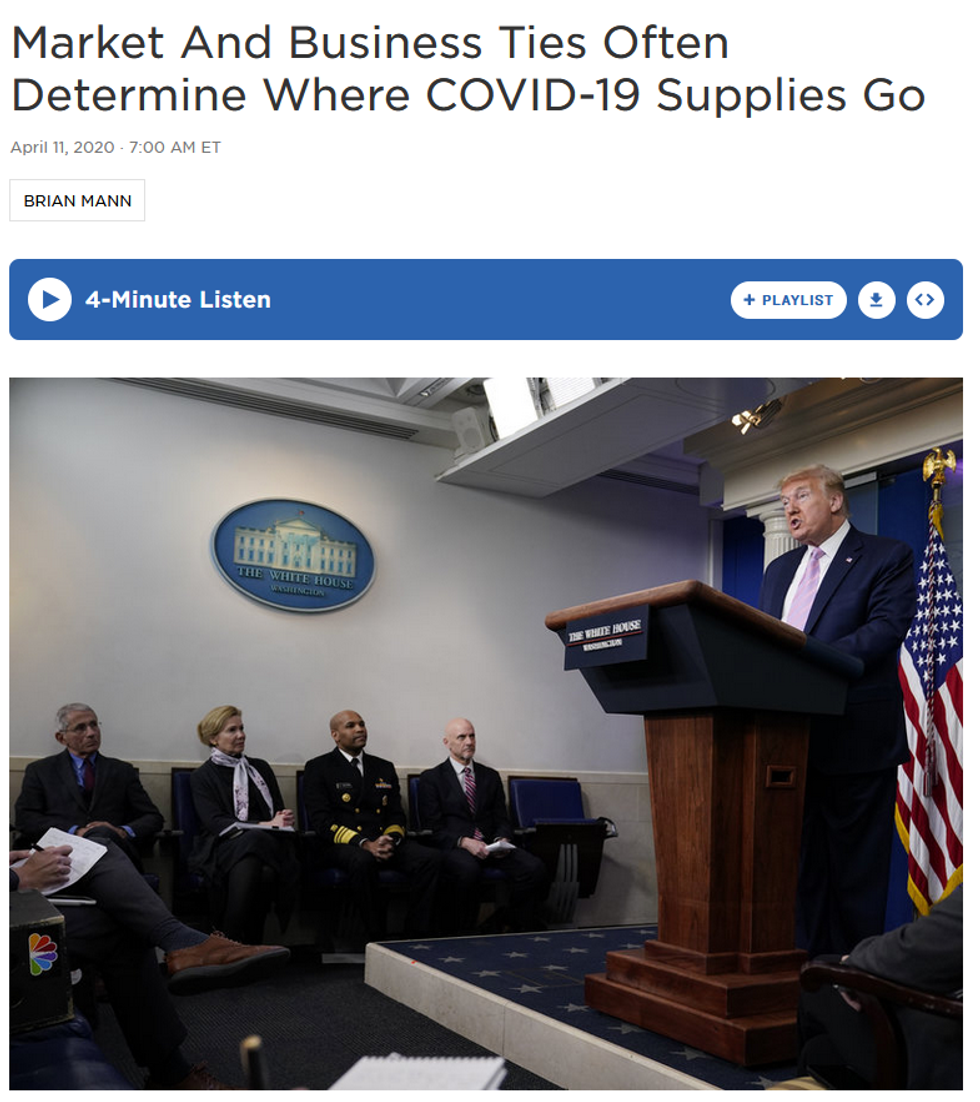 NPR: Market And Business Ties Often Determine Where COVID-19 Supplies Go