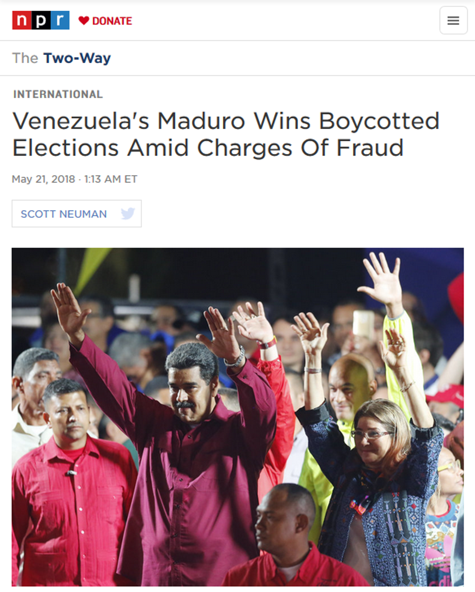 NPR: Venezuela's Maduro Wins Boycotted Elections Amid Charges Of Fraud