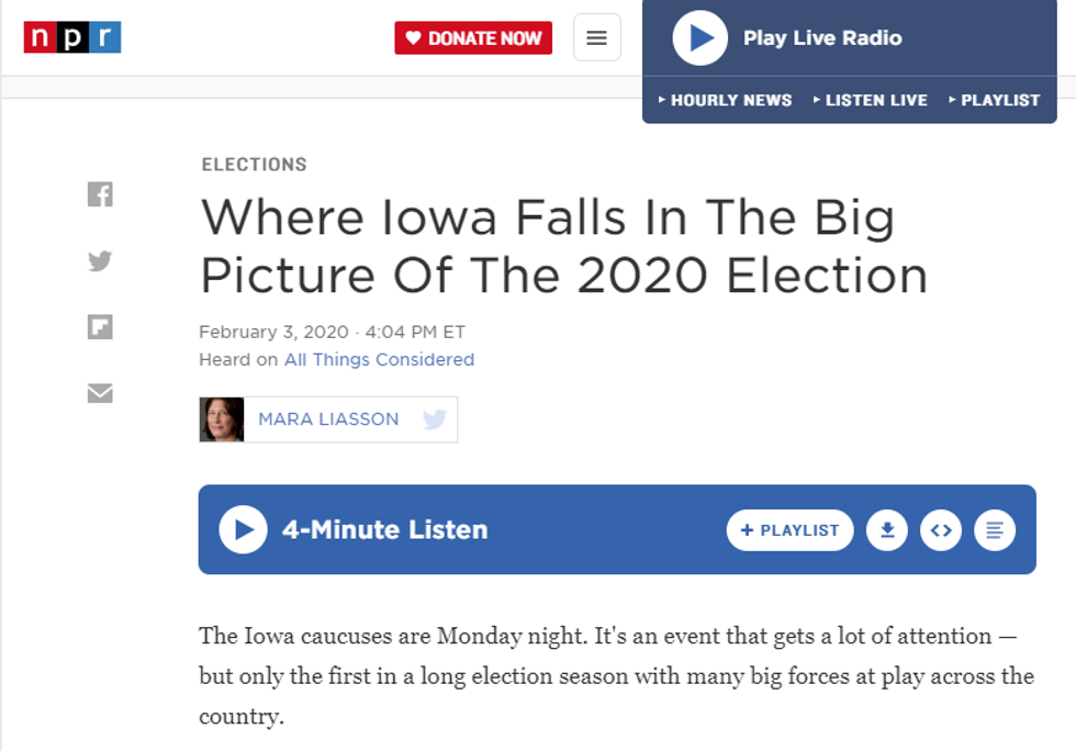 NPR: Where Iowa Falls in the Big Picture of the 2020 Election