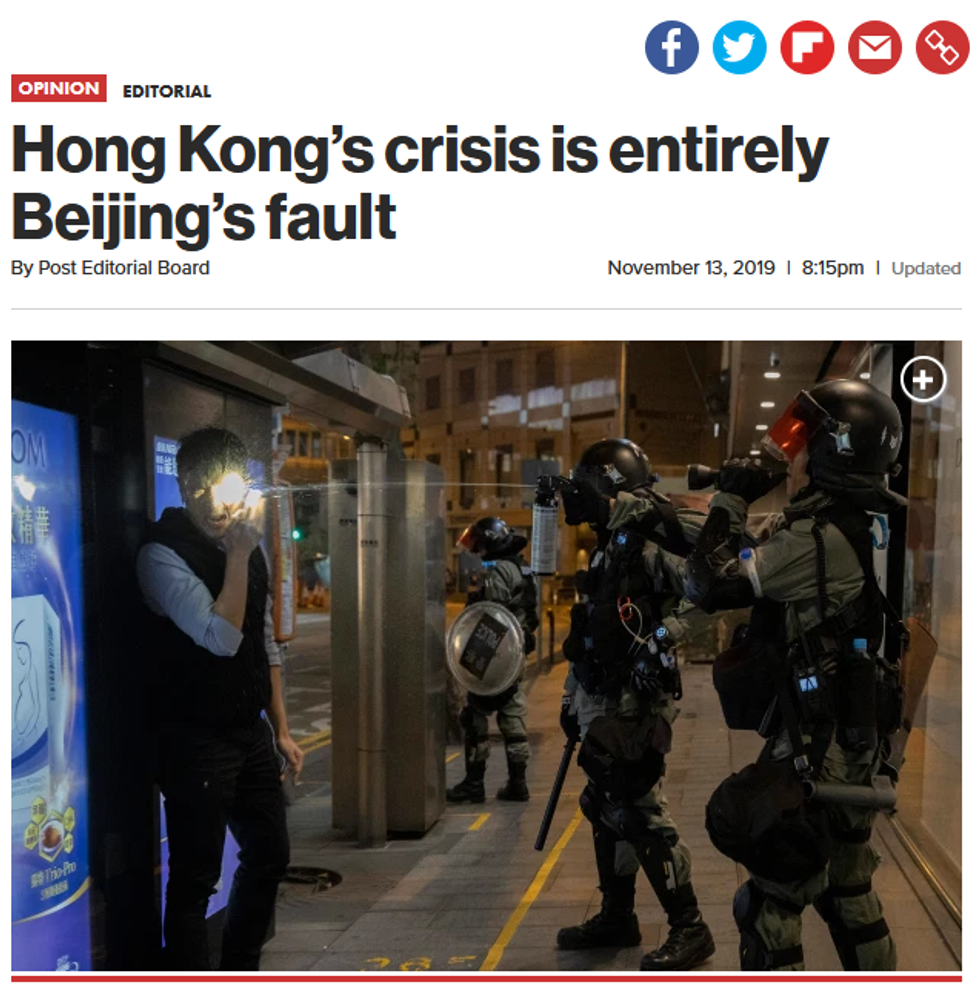 NY Post: Hong Kong's crisis is entirely Beijing's fault