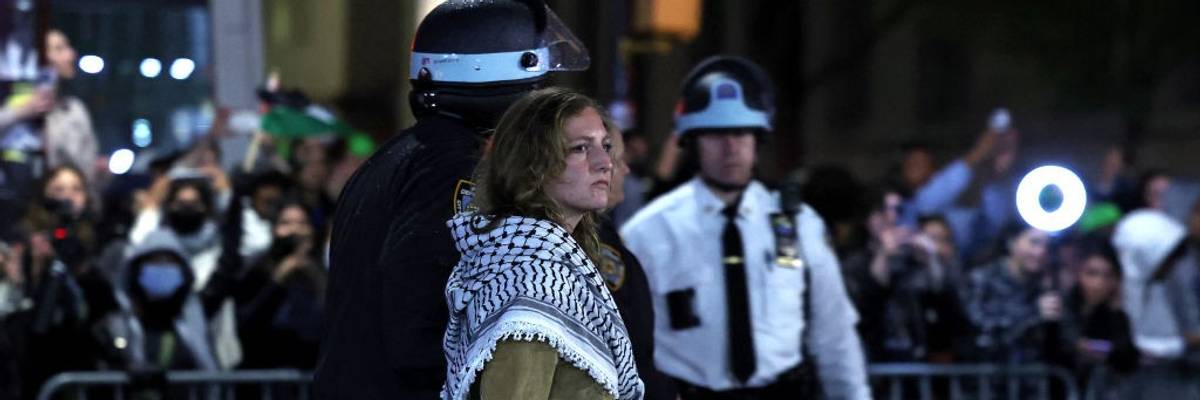 NYPD officers arrest a Columbia University student opposed to the genocide in Gaza