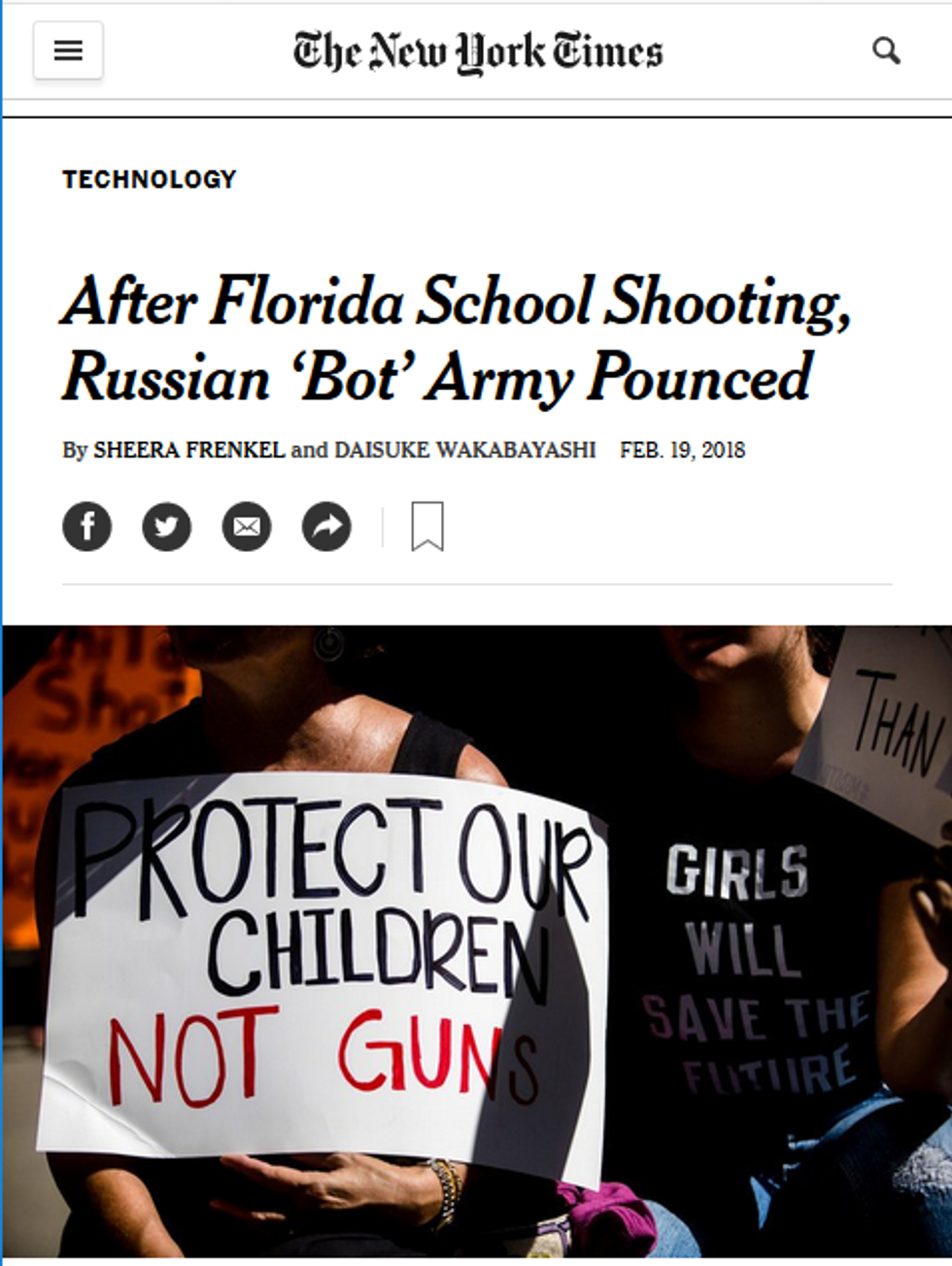 NYT: After Florida School Shooting, Russian Bot Army Pounced