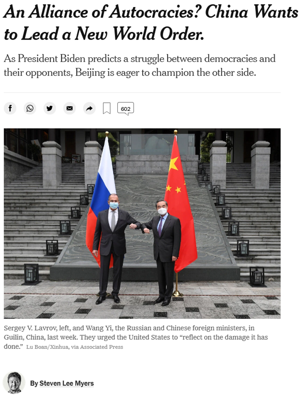 NYT: An Alliance of Autocracies? China Wants to Lead a New World Order.