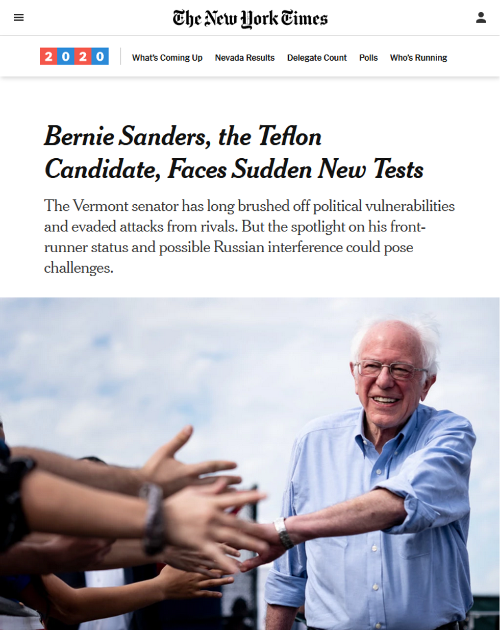 NYT: Bernie Sanders, the Teflon Candidate, Faces Sudden New Tests
