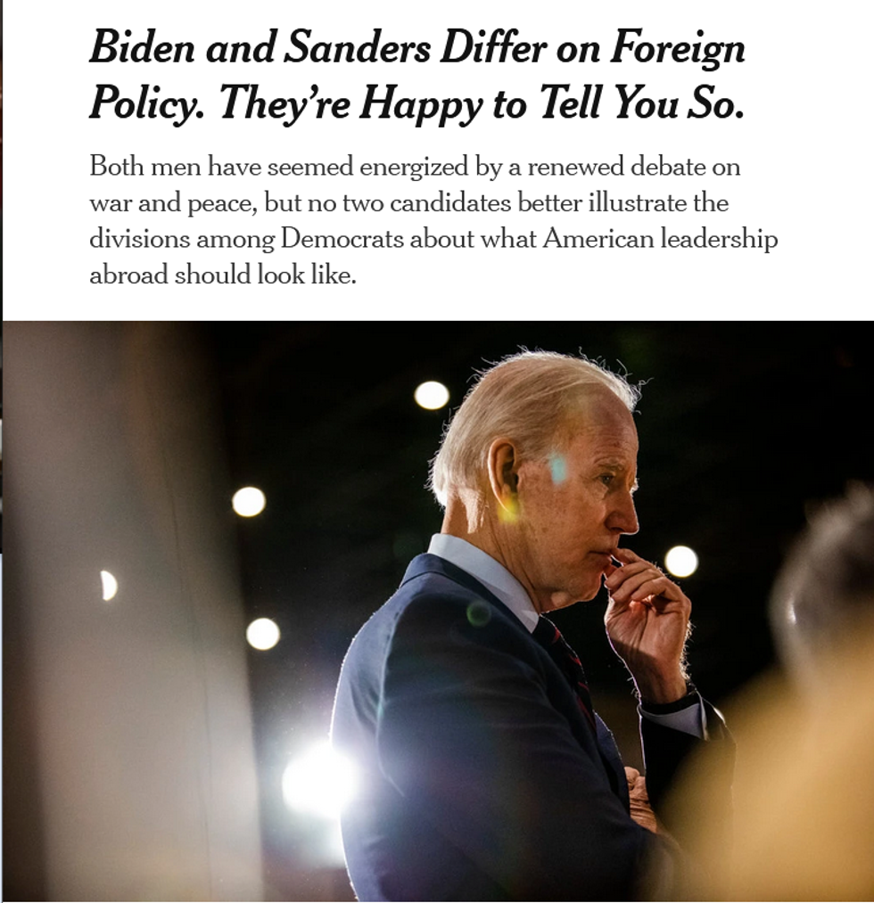 NYT: Biden and Sanders Differ on Foreign Policy. They're Happy to Tell You So.