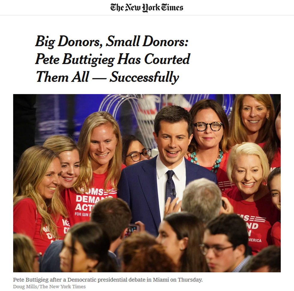 NYT: Big Donors, Small Donors: Pete Buttigieg Has Courted Them All -- Successfully