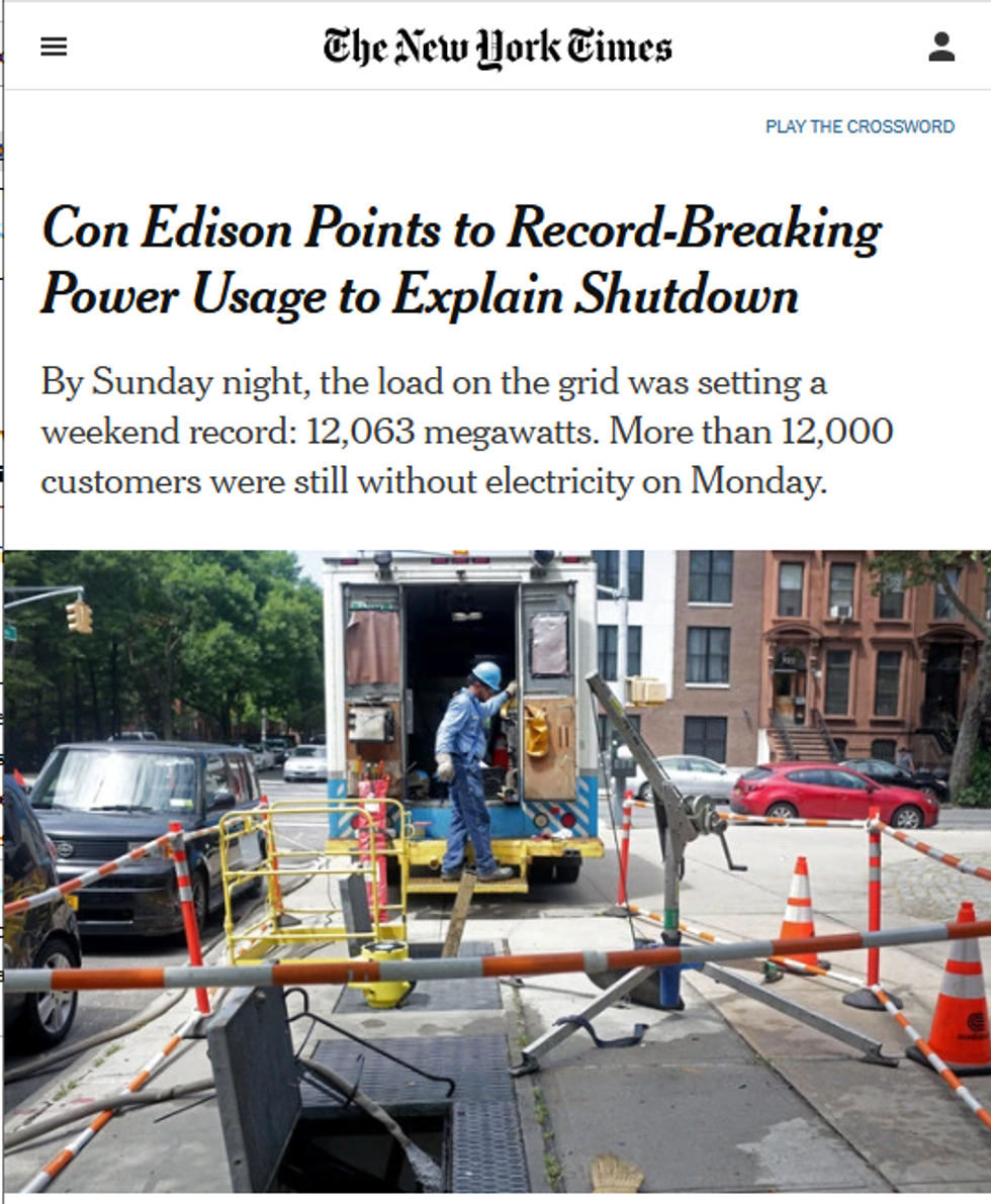 NYT: Con Edison Points to Record-Breaking Power Usage to Explain Shutdown