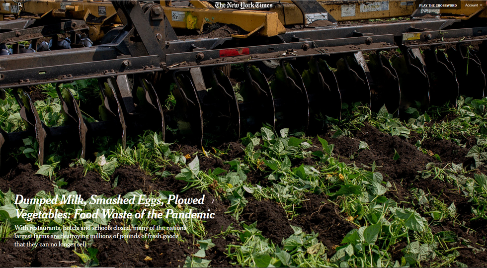 NYT: Dumped Milk, Smashed Eggs, Plowed Vegetables: Food Waste of the Pandemic