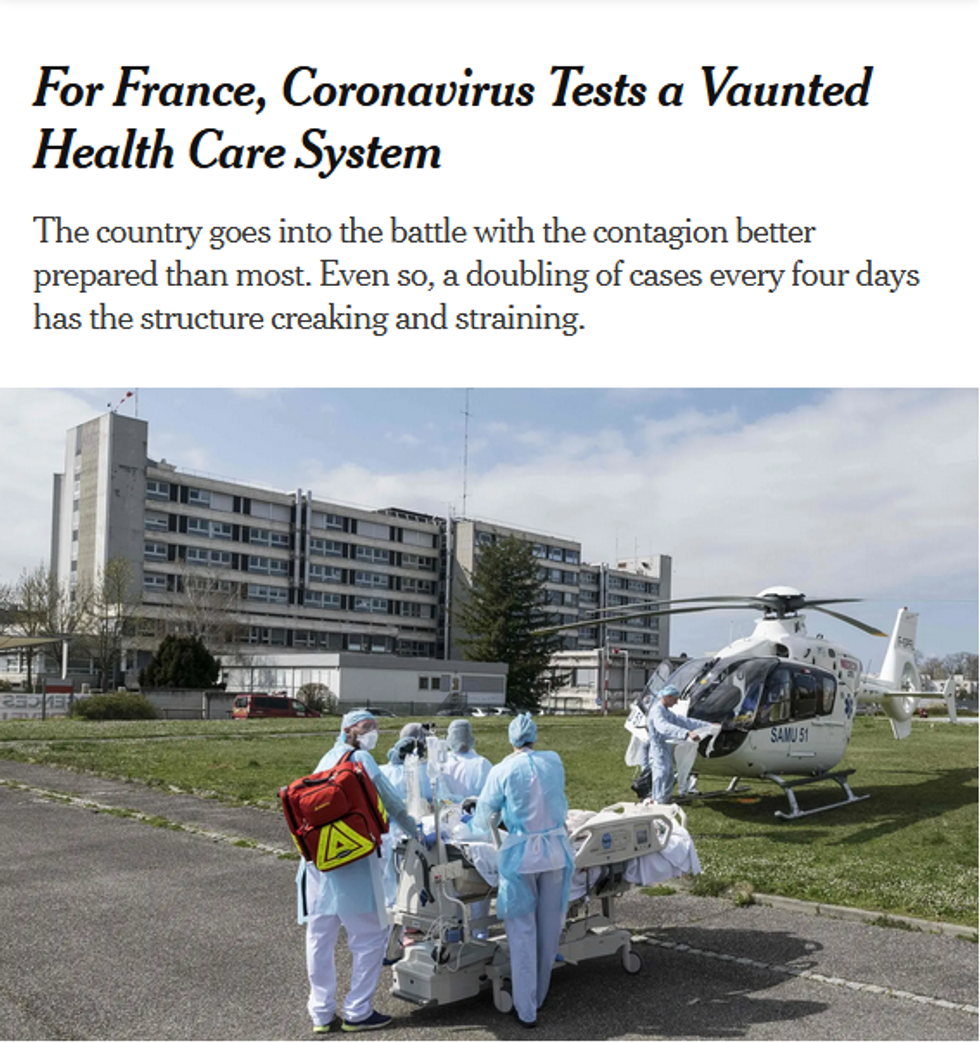 NYT: For France, Coronavirus Tests a Vaunted Health Care System
