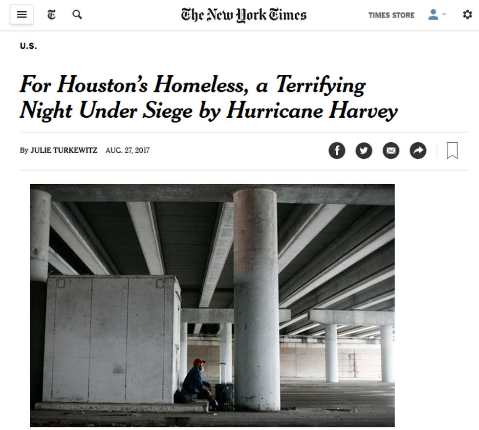 NYT: For Houston's Homeless, a Terrifying Night Under Siege by Hurricane Harvey