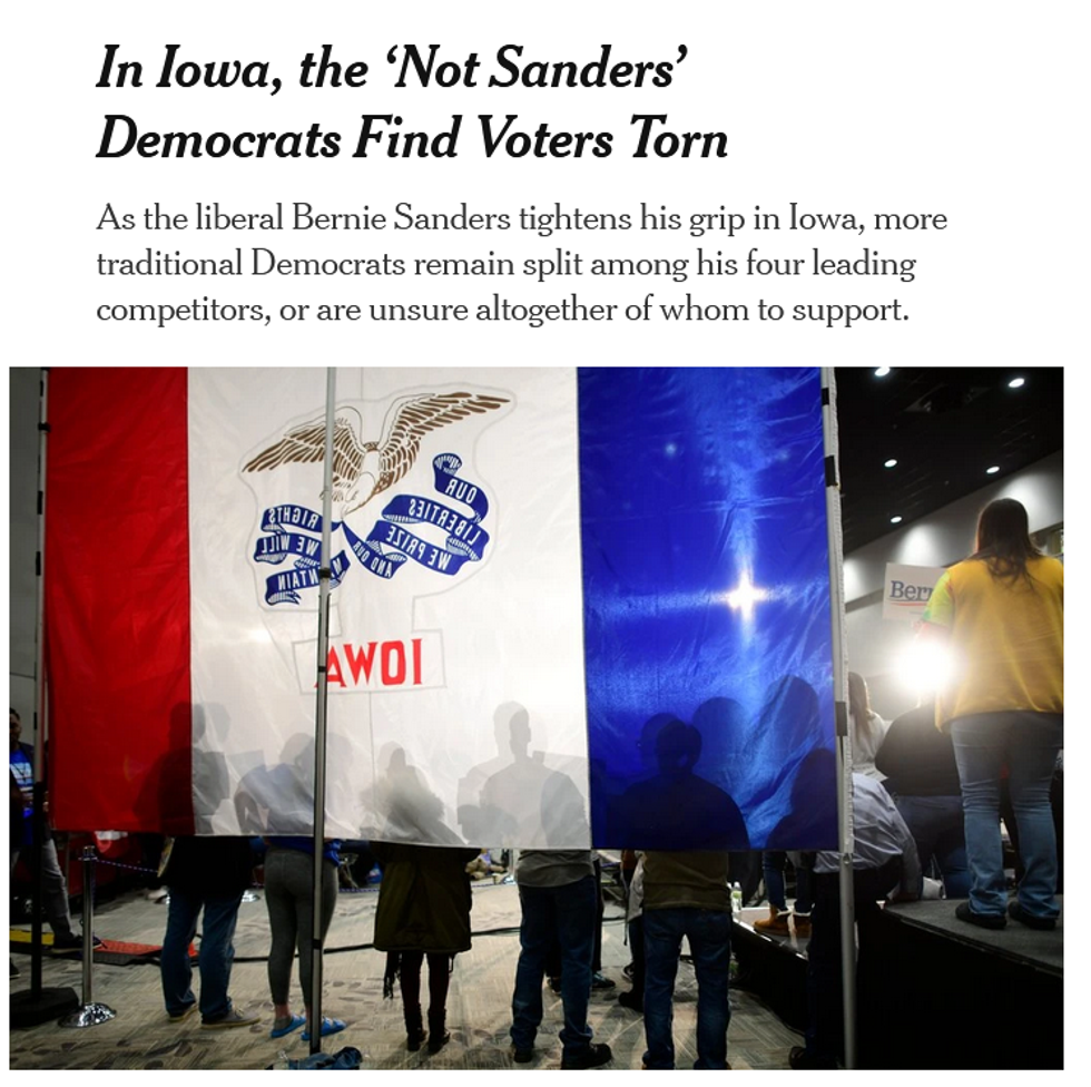 NYT: In Iowa, the 'Not Sanders' Democrats Find Voters Torn