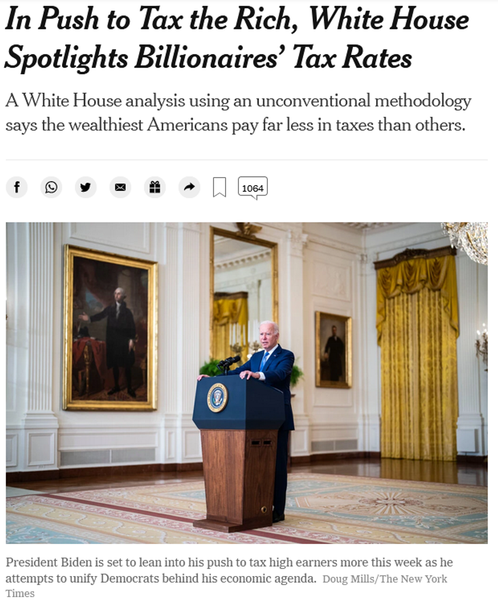 NYT: In Push to Tax the Rich, White House Spotlights Billionaires' Tax Rates