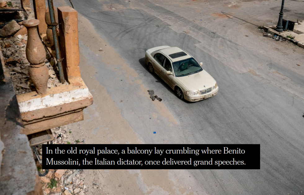 NYT: In the old royal palace, a balcony lay crumbling where Benito Mussolini...once delivered grand speeches.
