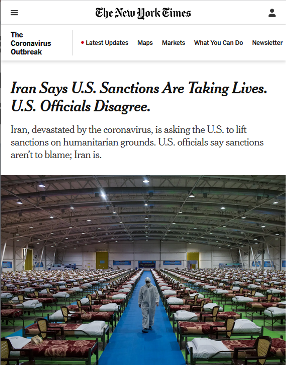 NYT: Iran Says U.S. Sanctions Are Taking Lives. U.S. Officials Disagree.