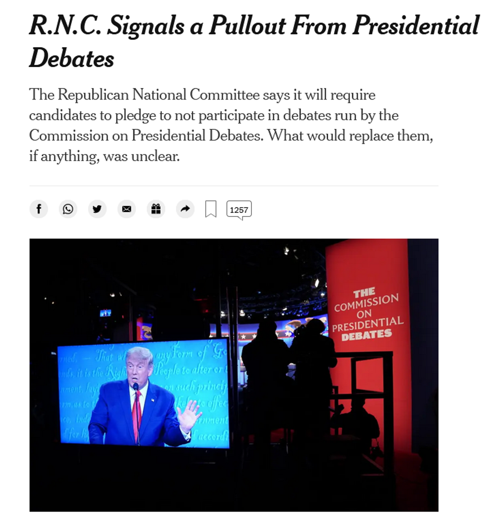NYT: R.N.C. Signals a Pullout From Presidential Debates