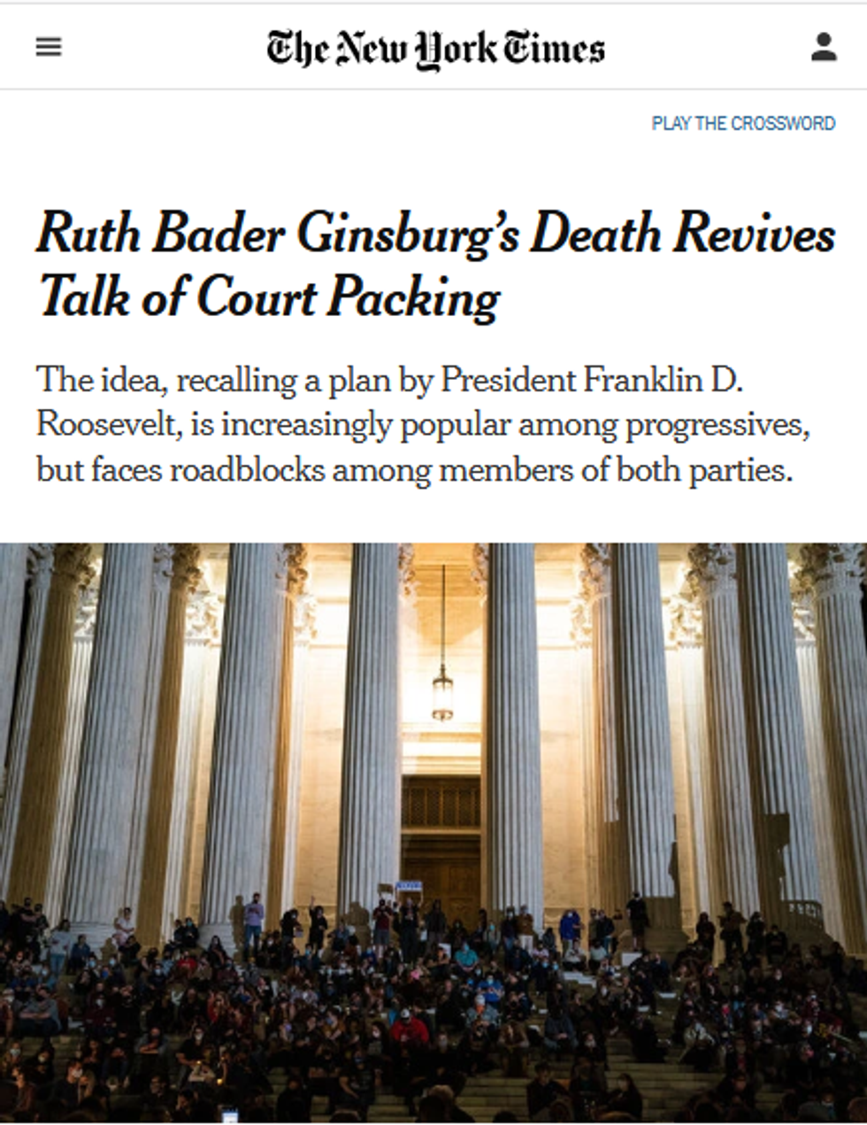 NYT: Ruth Bader Ginsburg's Death Revives Talk of Court Packing