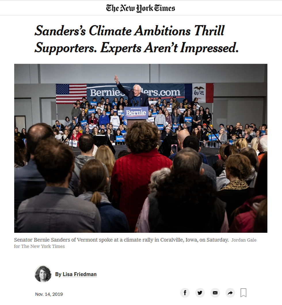 NYT: Sanders's Climate Ambitions Thrill Supporters. Experts Aren't Impressed.