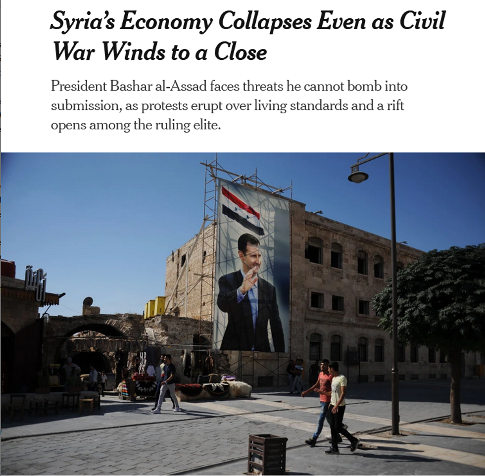 NYT: Syria's Economy Collapses Even as Civil War Winds to a Close