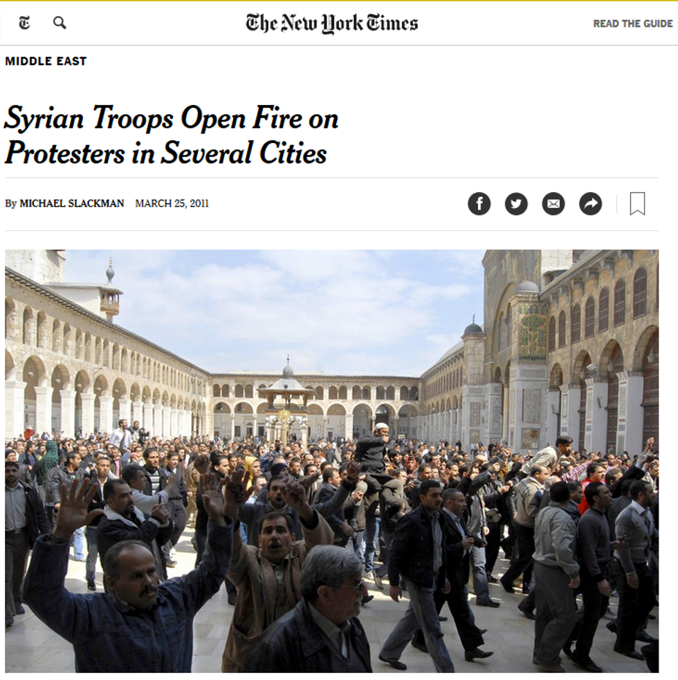 NYT: Syrian Troops Open Fire on Protesters in Several Cities