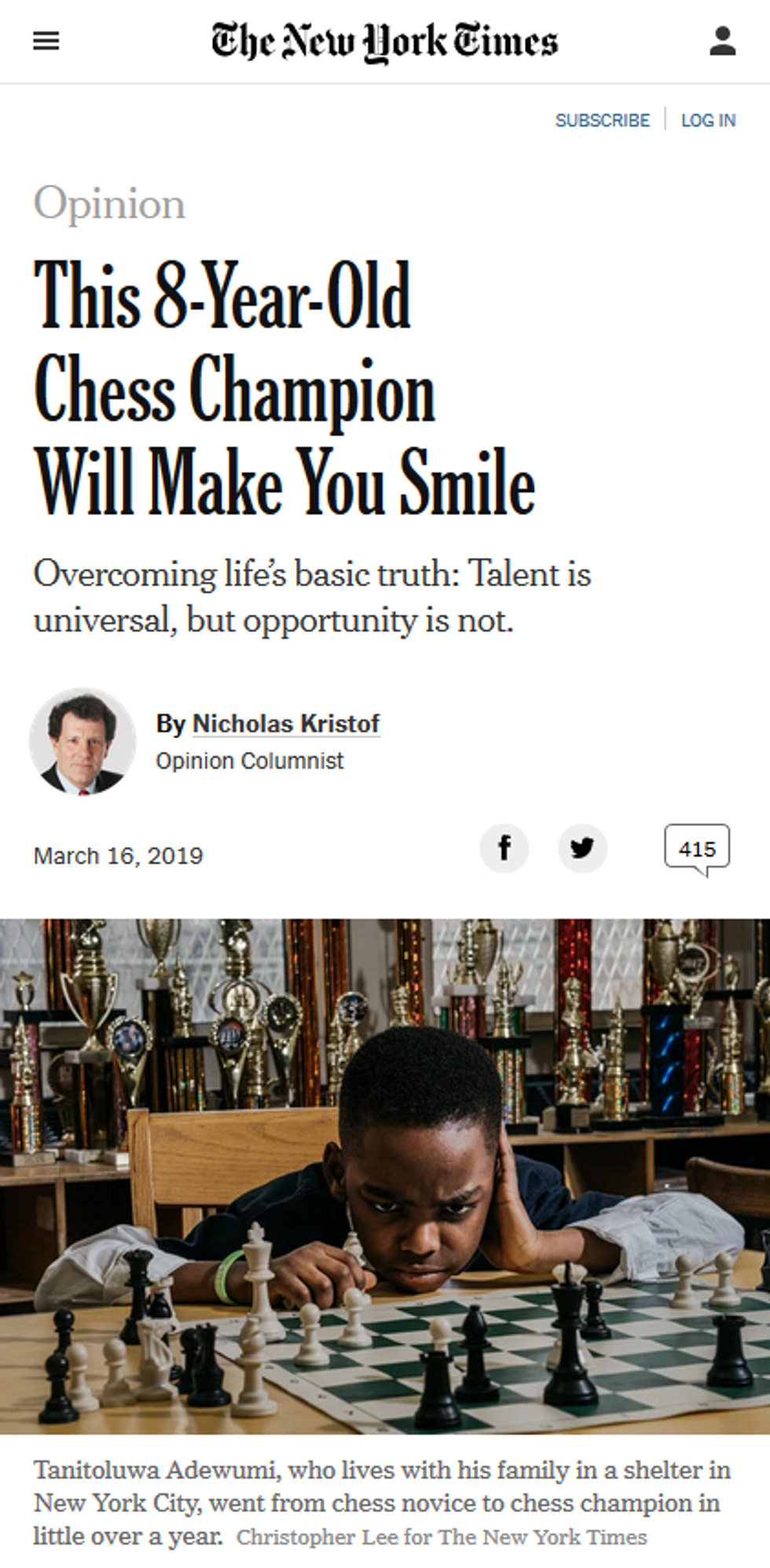 NYT: This 8-Year-Old Chess Champion Will Make You Smile