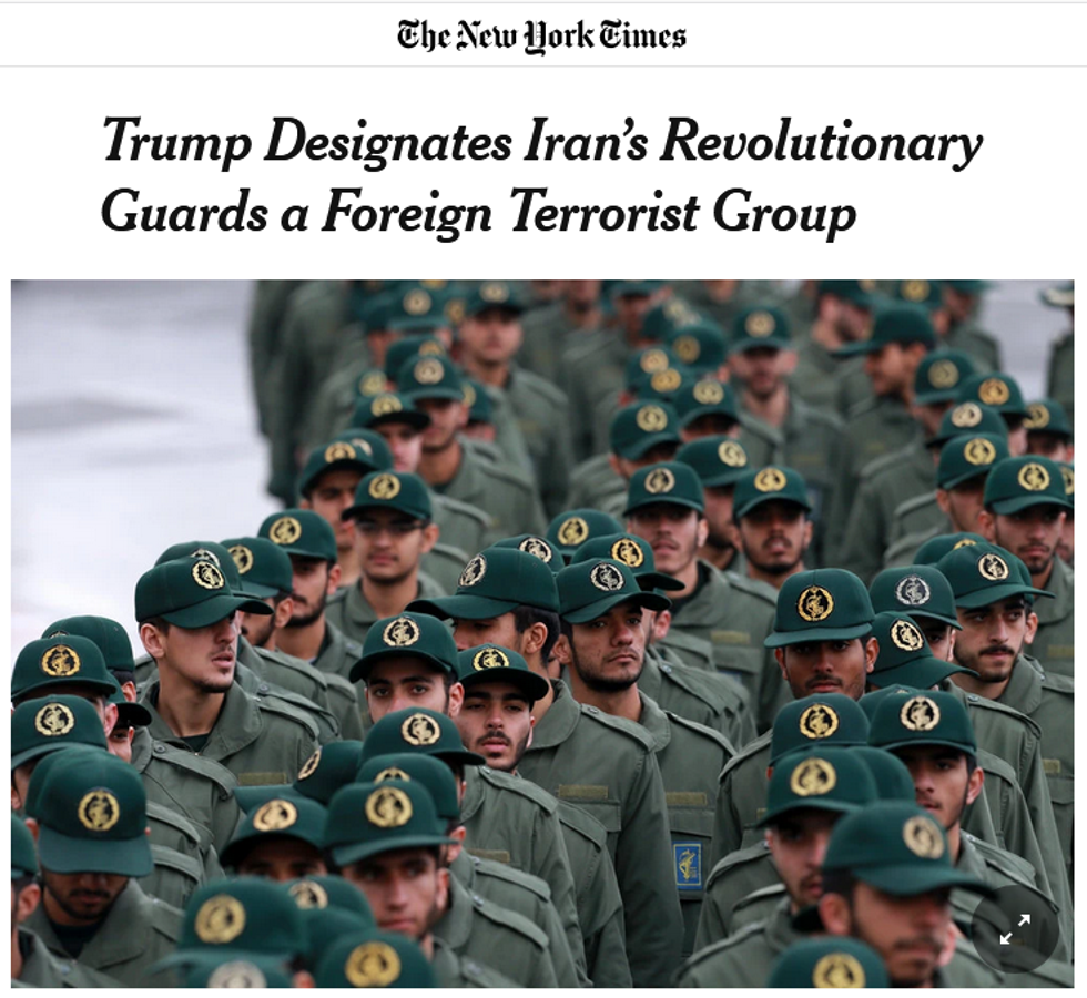 NYT: Trump Designates Iran's Revolutionary Guards a Foreign Terrorist Group