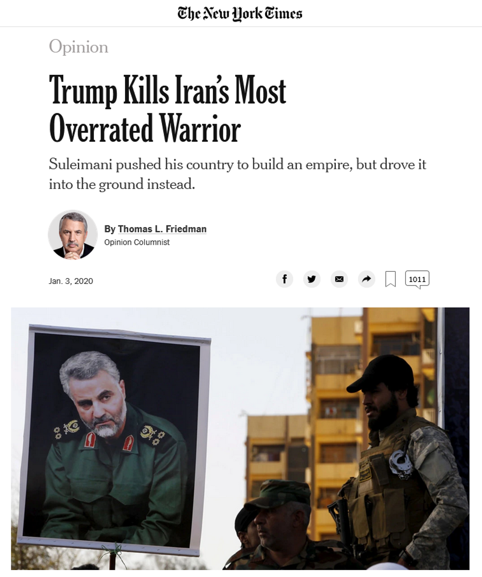 NYT: Trump Kills Iran's Most Overrated Warrior