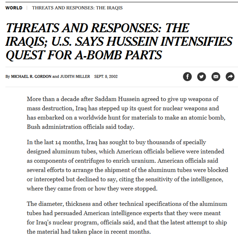NYT: U.S. SAYS HUSSEIN INTENSIFIES QUEST FOR A-BOMB PARTS