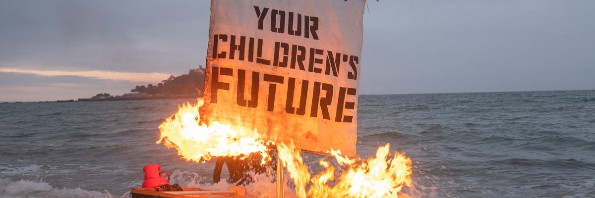 Ocean Rebellion staged a theatrical action ahead of the G7 summit at Marazion beach, Cornwall, United Kingdom