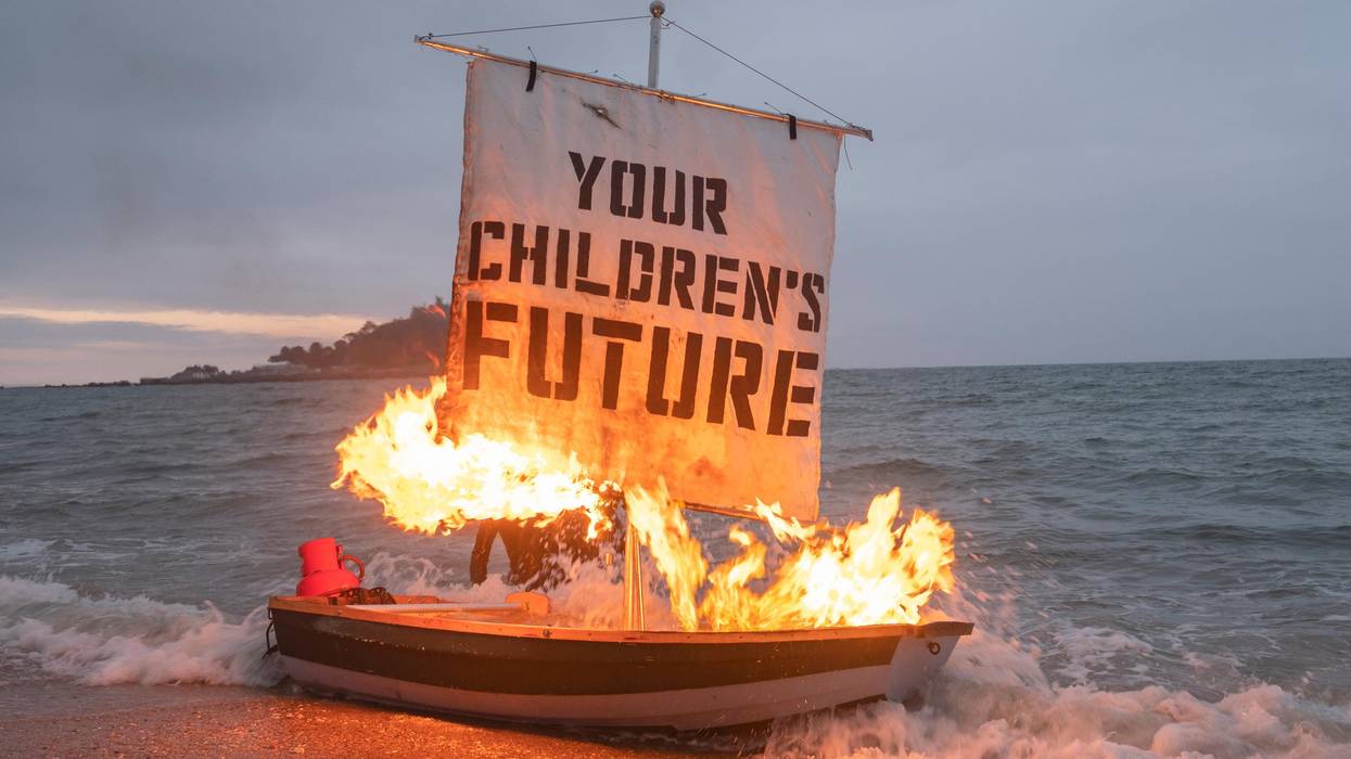 Ocean Rebellion staged a theatrical action ahead of the G7 summit at Marazion beach, Cornwall, United Kingdom