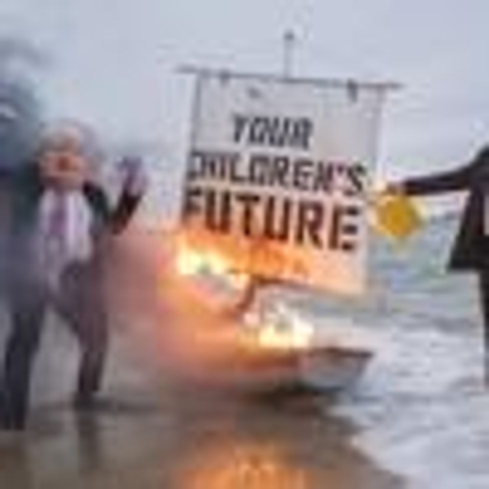 Ocean Rebellion staged a theatrical action with a Boris Johnson head and an