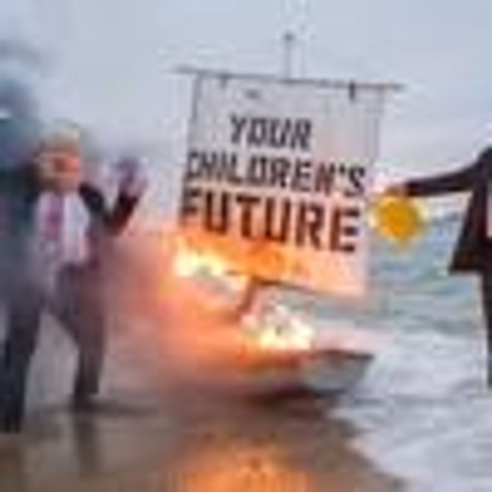 Ocean Rebellion staged a theatrical action with a Boris Johnson head and an